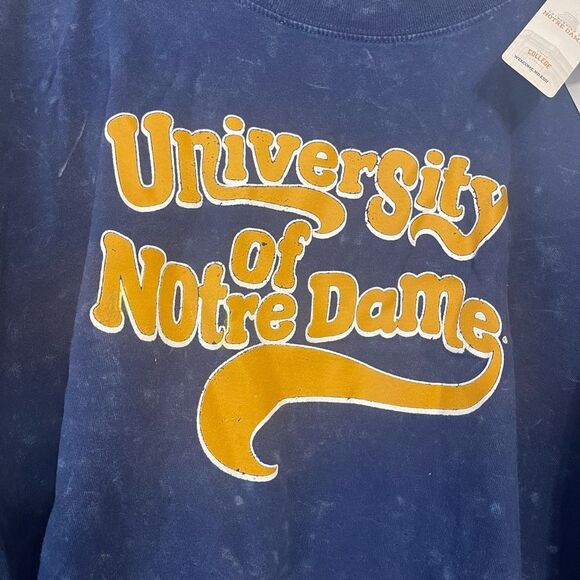 University of Notre Dame Navy Oversized Long Sleeve Bleach Dye Crop Top Medium - Picture 2 of 13